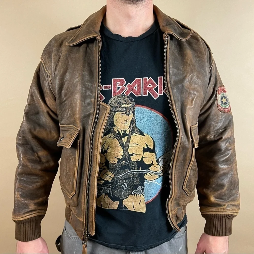 Vintage Top Gun Military Pilot Flight Australian Lamb Leather Jacket Medium